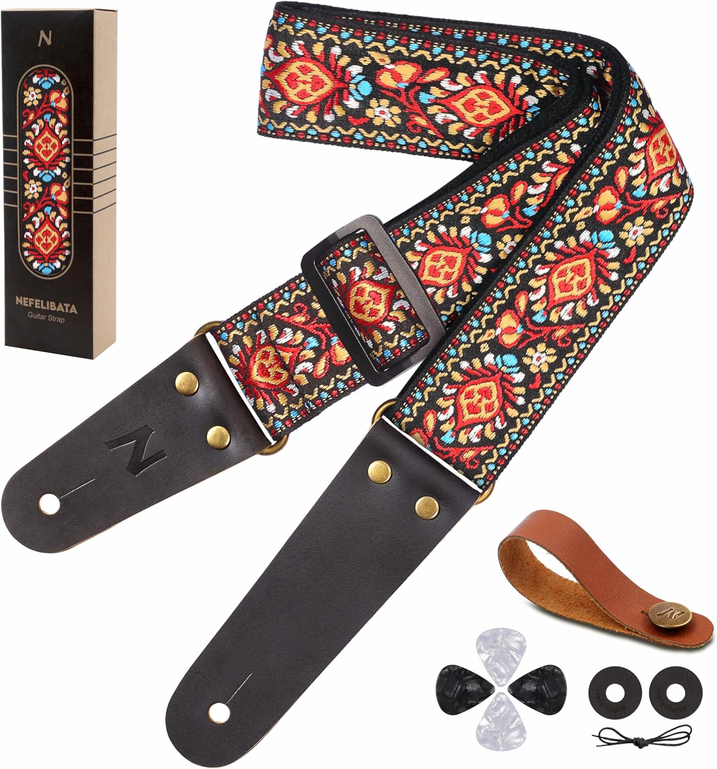 Nefelibata Embroidered Cotton Guitar Strap with Free Accessories
