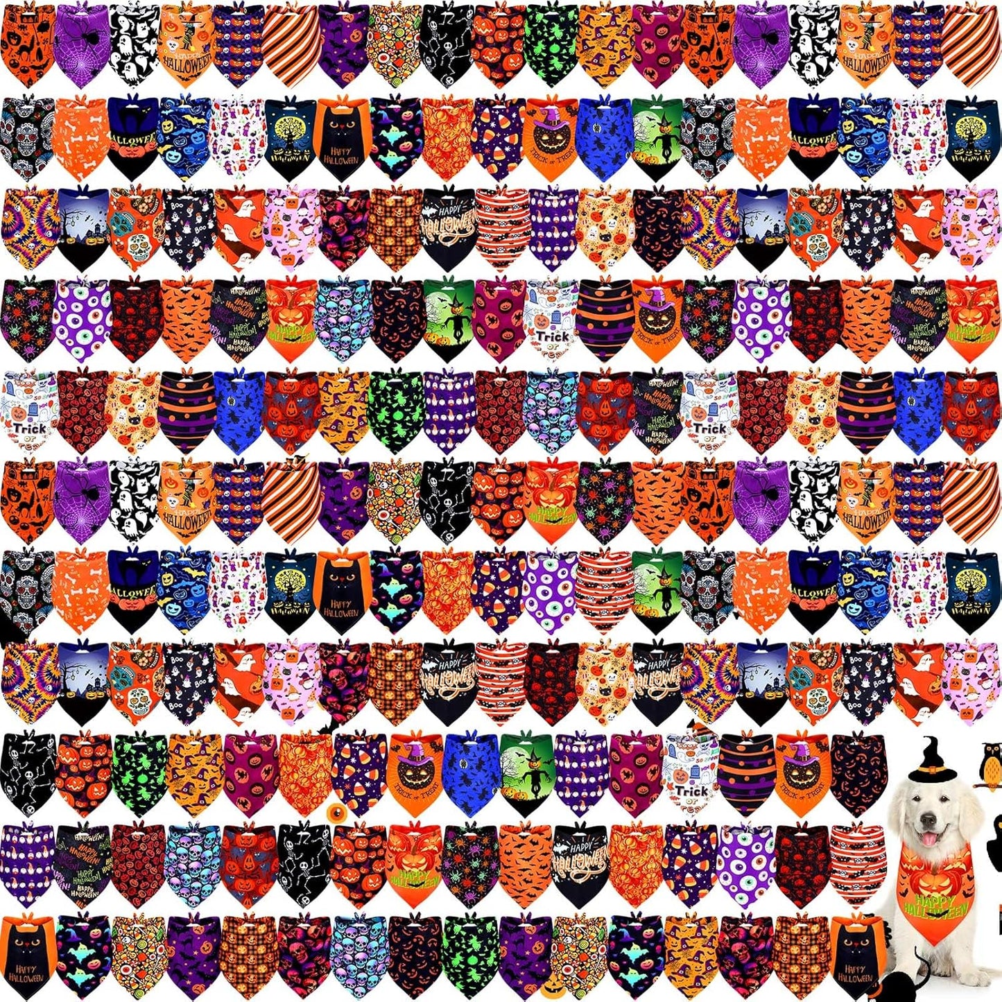 200 Pcs Halloween Dog Bandanas for Large Dogs and Puppies