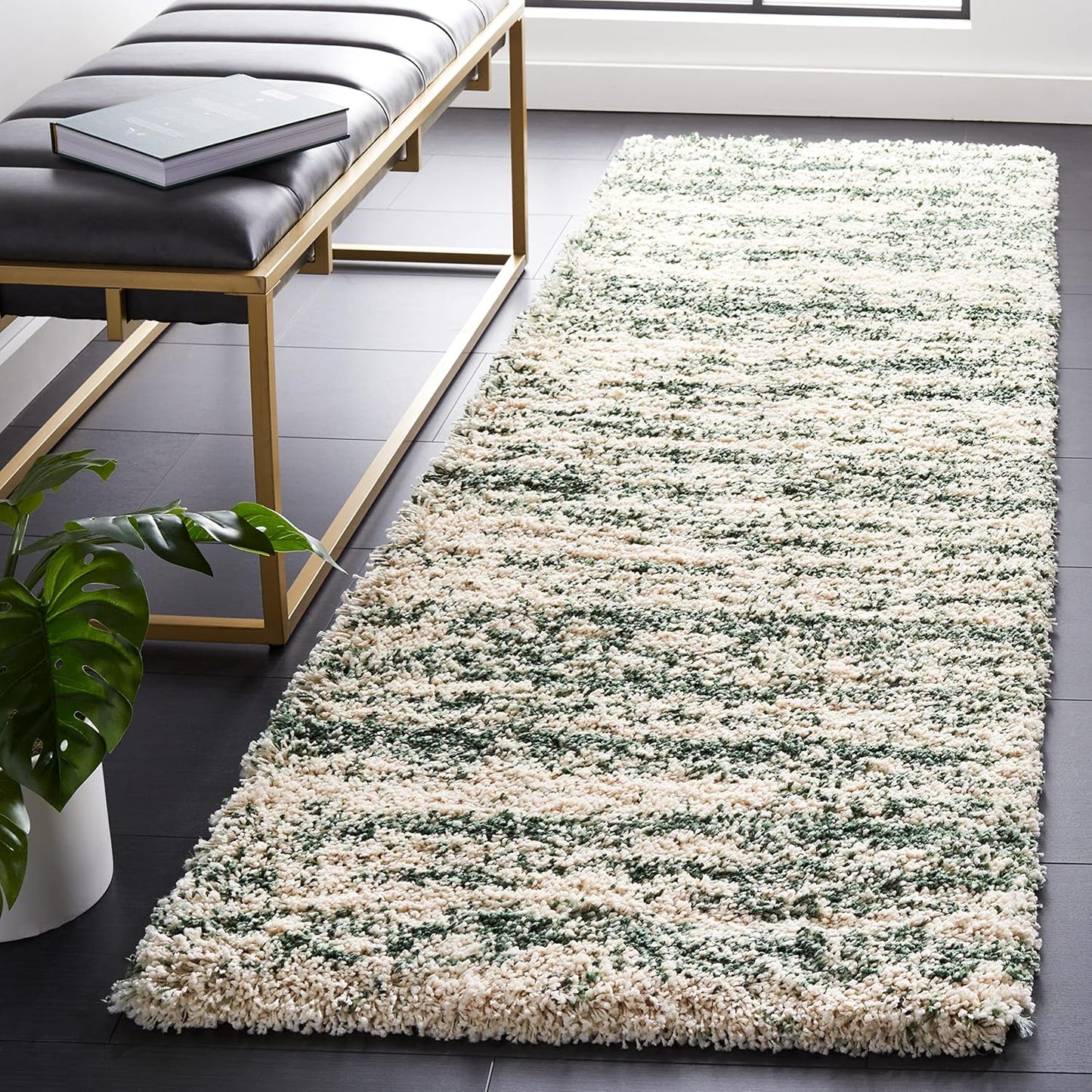 SAFAVIEH Hudson Shag Collection Runner Rug - Modern Ivory & Green