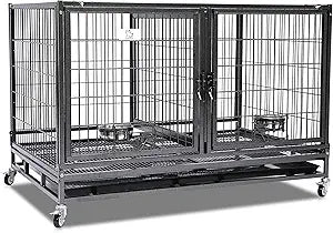 43 Inch Stackable Heavy Duty Cage with Feeding Doors and Divider