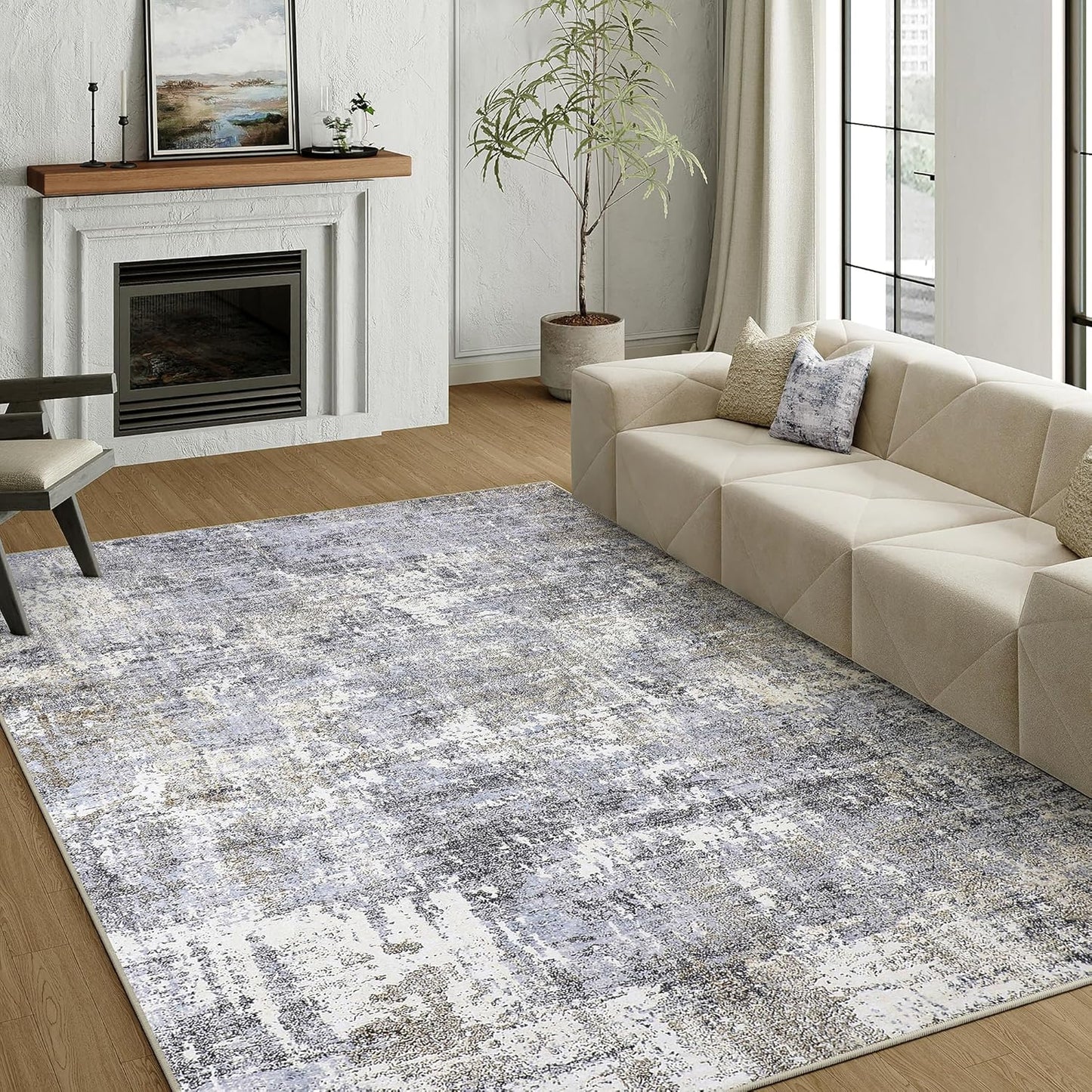 Large Grey Area Rug 5x7 - Modern Design & Machine Washable