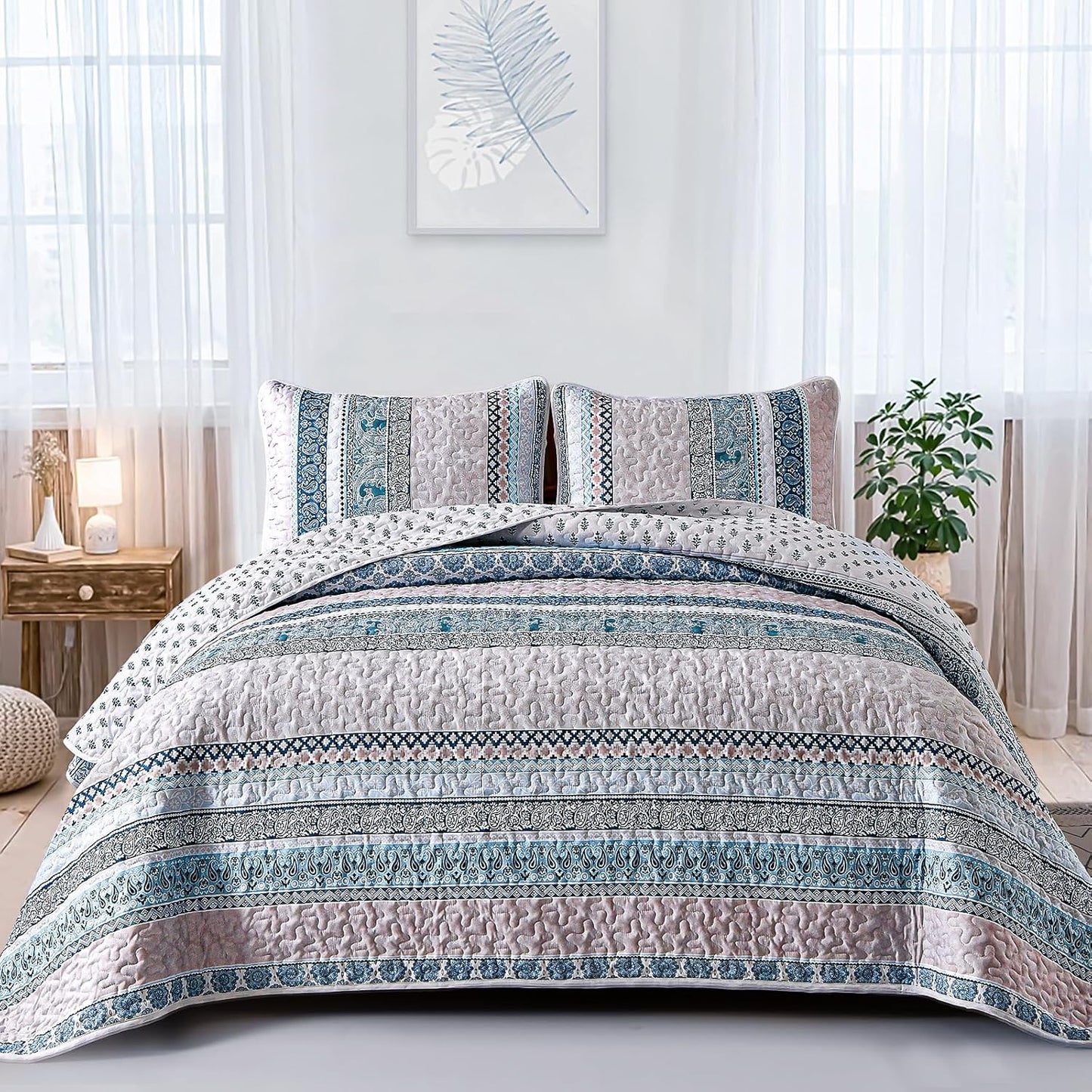 Boho Quilt Set Oversize California King Size for All Seasons