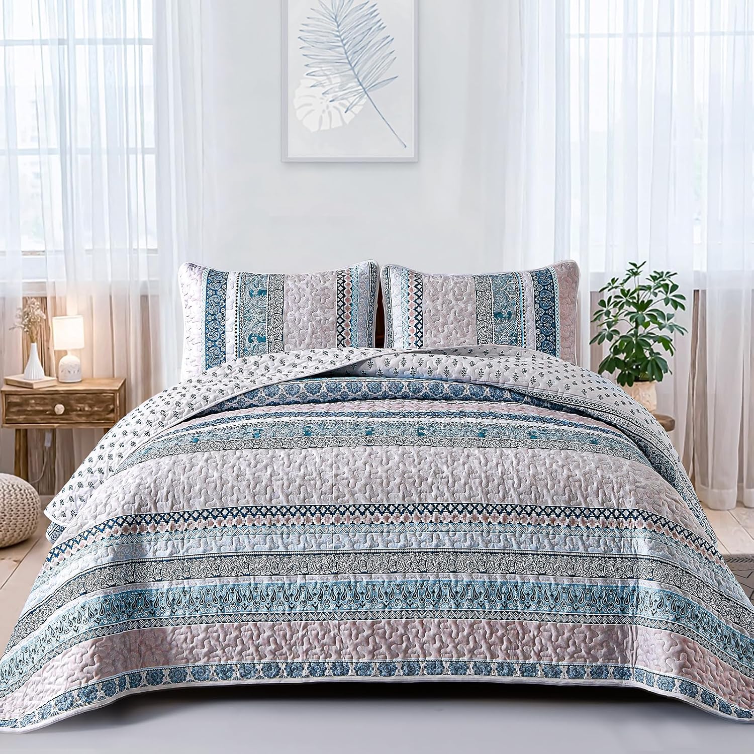 Boho Quilt Set Oversize California King Size for All Seasons
