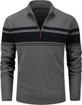 Men's 1/4 Zip Cotton Striped Sweater Pullover - Warm Layer