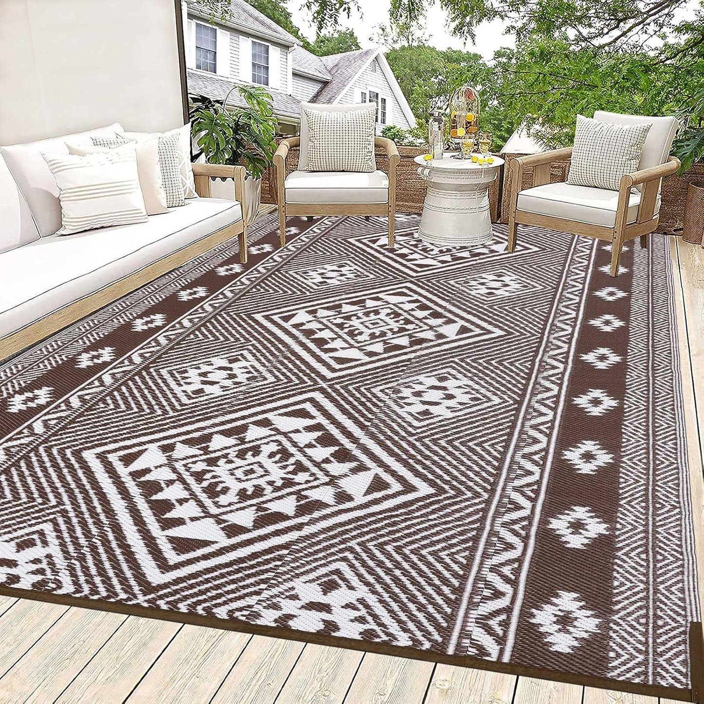 HiiARug Outdoor Rug 6ftx9ft Waterproof Reversible Mat for Patios