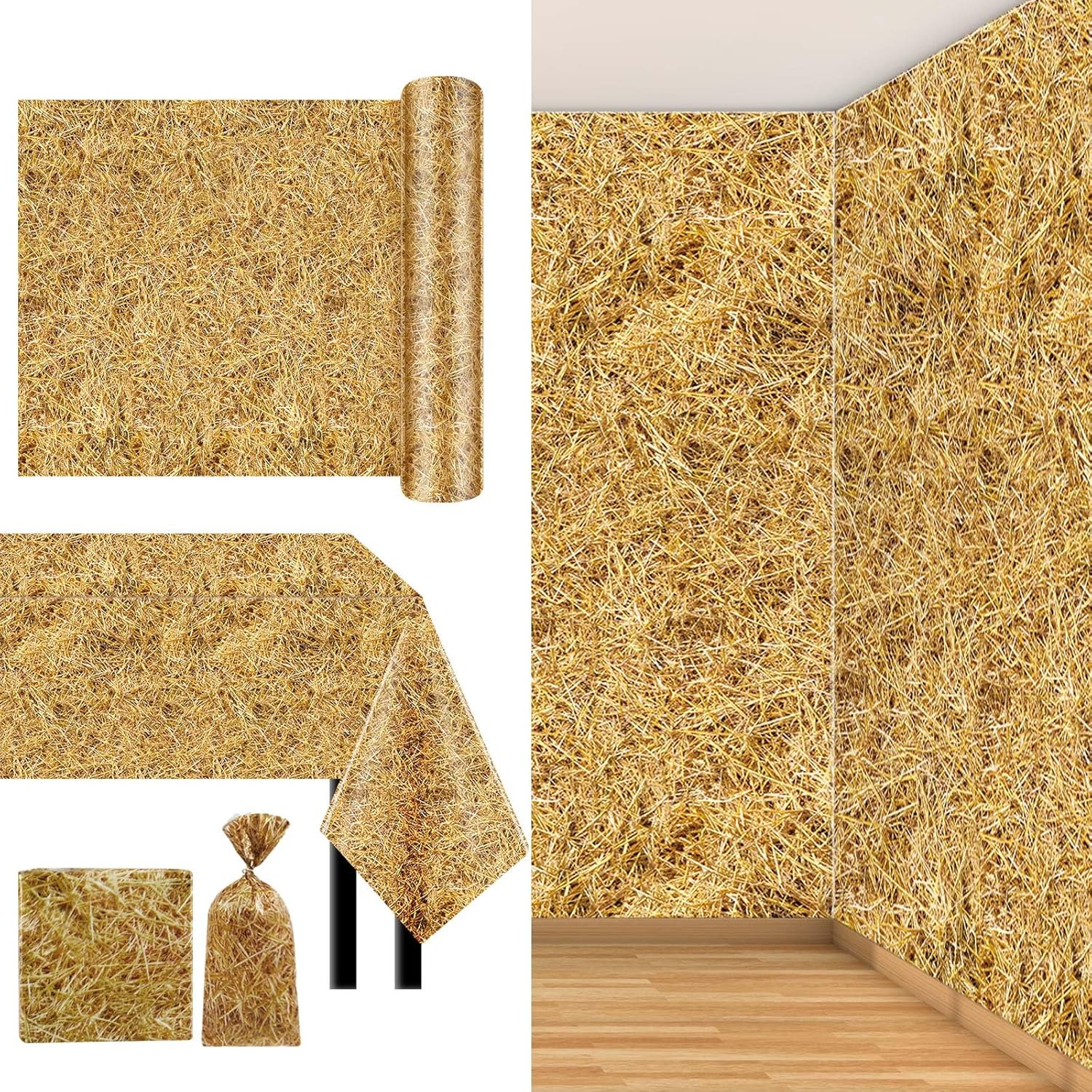 Preboun 82 ft Hay Decor Table Cloth Roll for Parties and Events