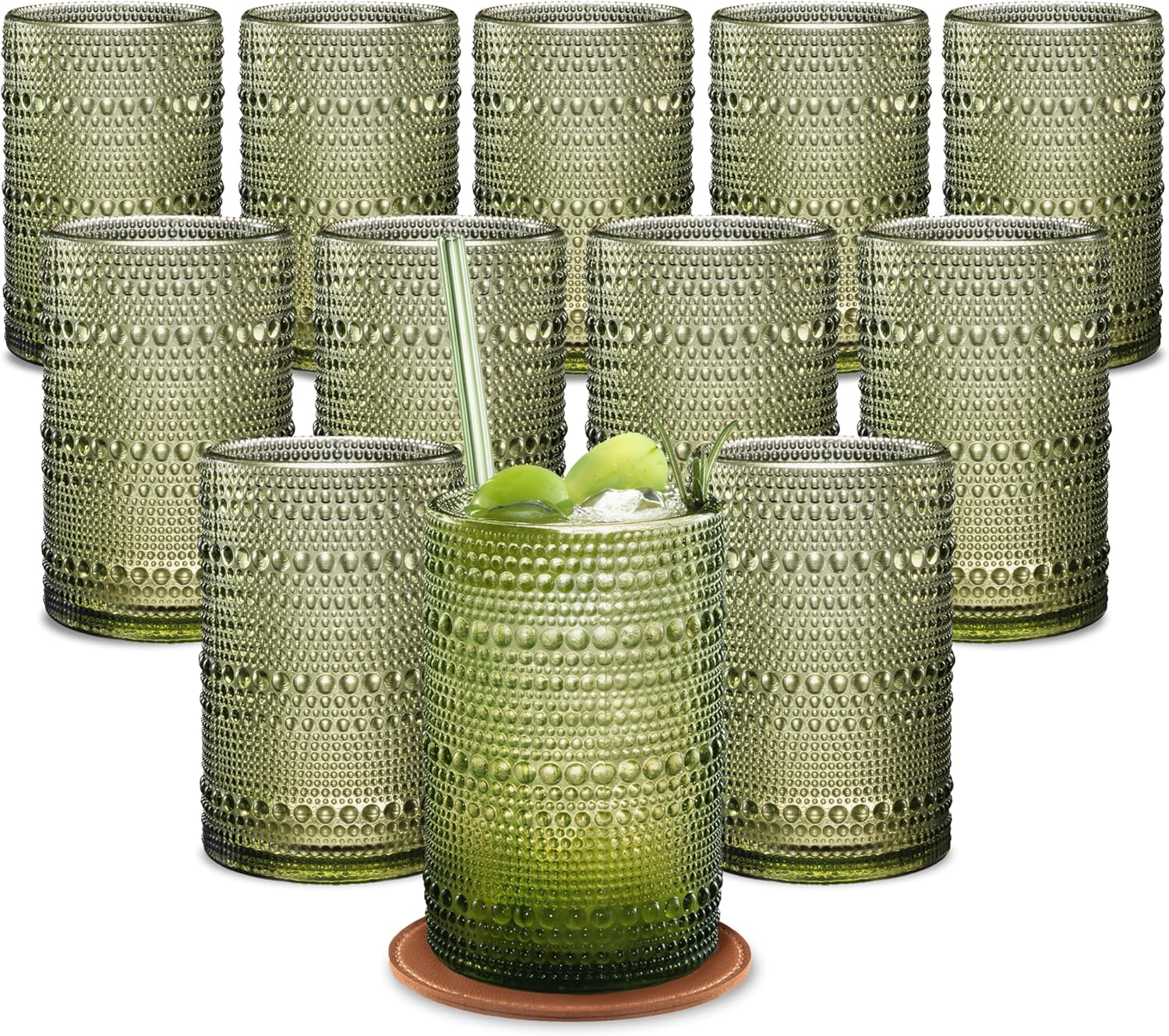 15 OZ Hobnail Drinking Glasses Set of 12 for Vintage Charm