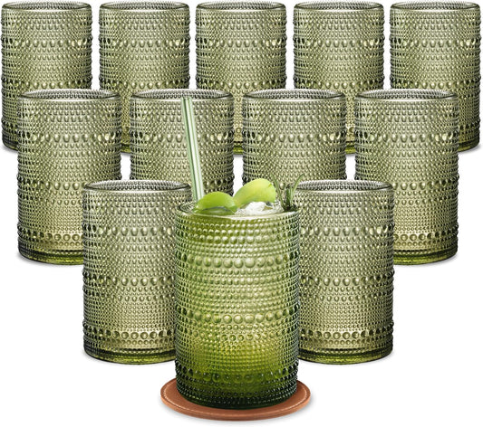 15 OZ Hobnail Drinking Glasses Set of 12 for Vintage Charm