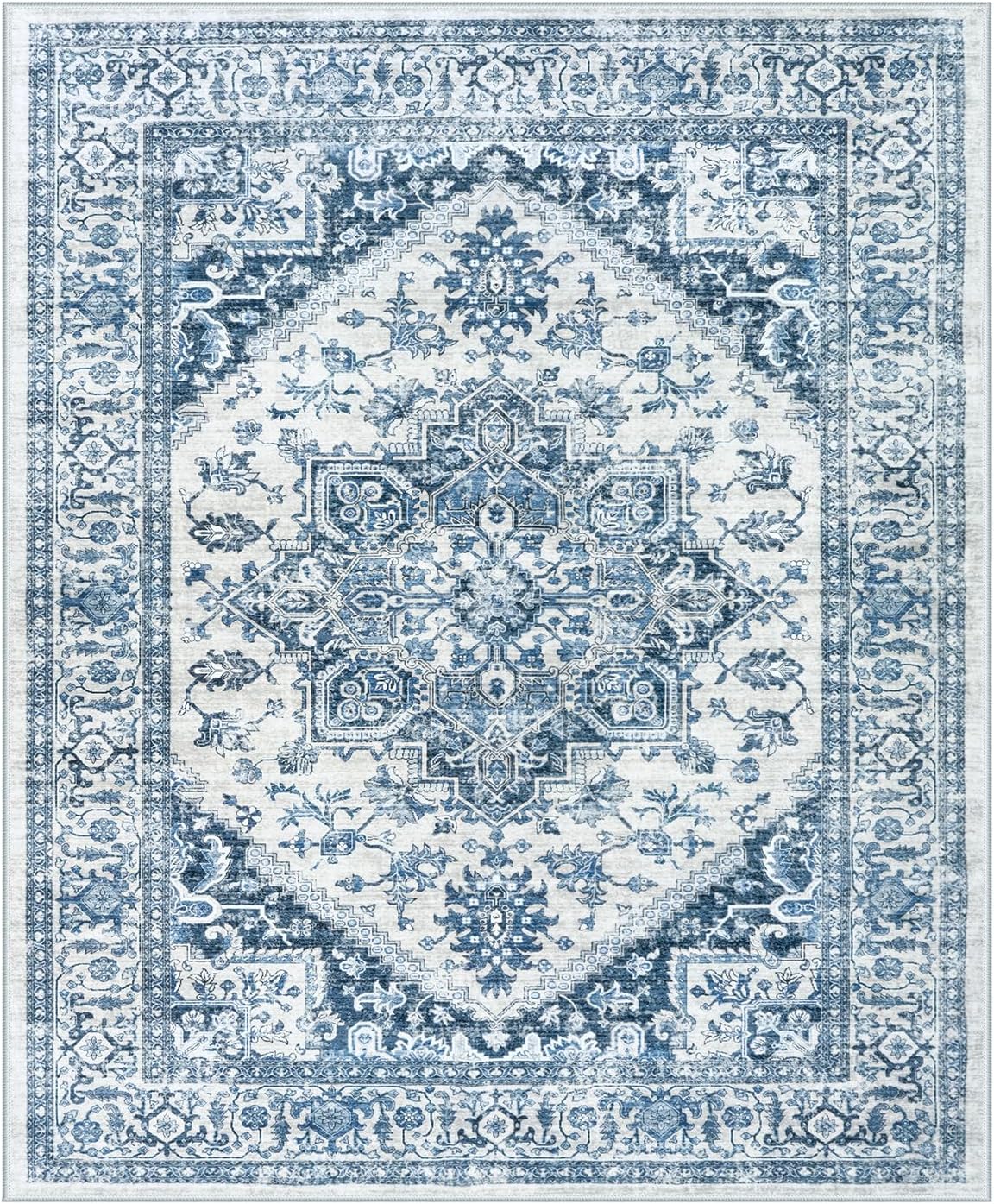 LIVEBOX Blue Washable Area Rug 8x10 for Vintage Living Room