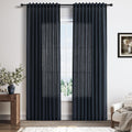 Vintage Blue Linen Curtains 84 Inches Long for Elegant Living Room