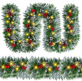 Christmas Garland with Lights - 9FT Pre-Lit Flocked Garland