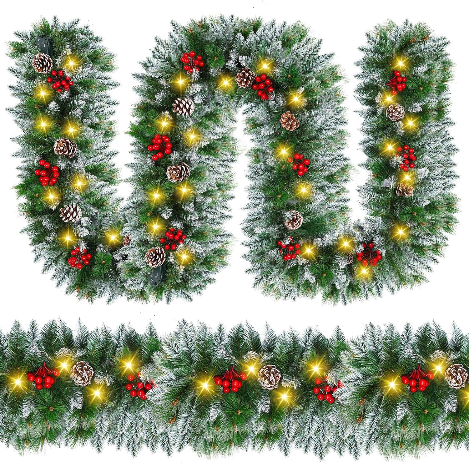 9FT Pre-Lit Christmas Garland with Lights for Festive Decor