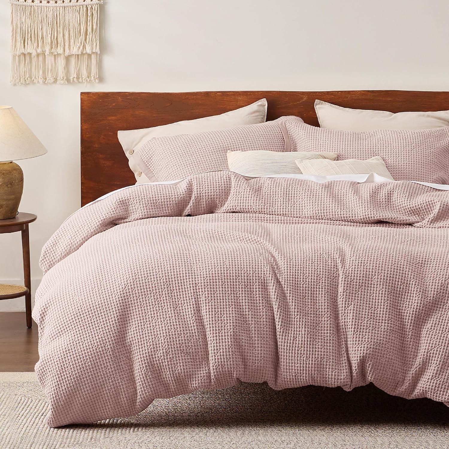 Bedsure Cotton Duvet Cover Queen - Soft Waffle Weave Bedding Set
