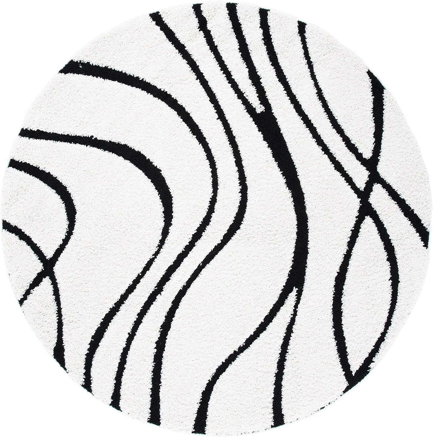 SAFAVIEH Florida Shag Collection 5ft Round Ivory Black Area Rug