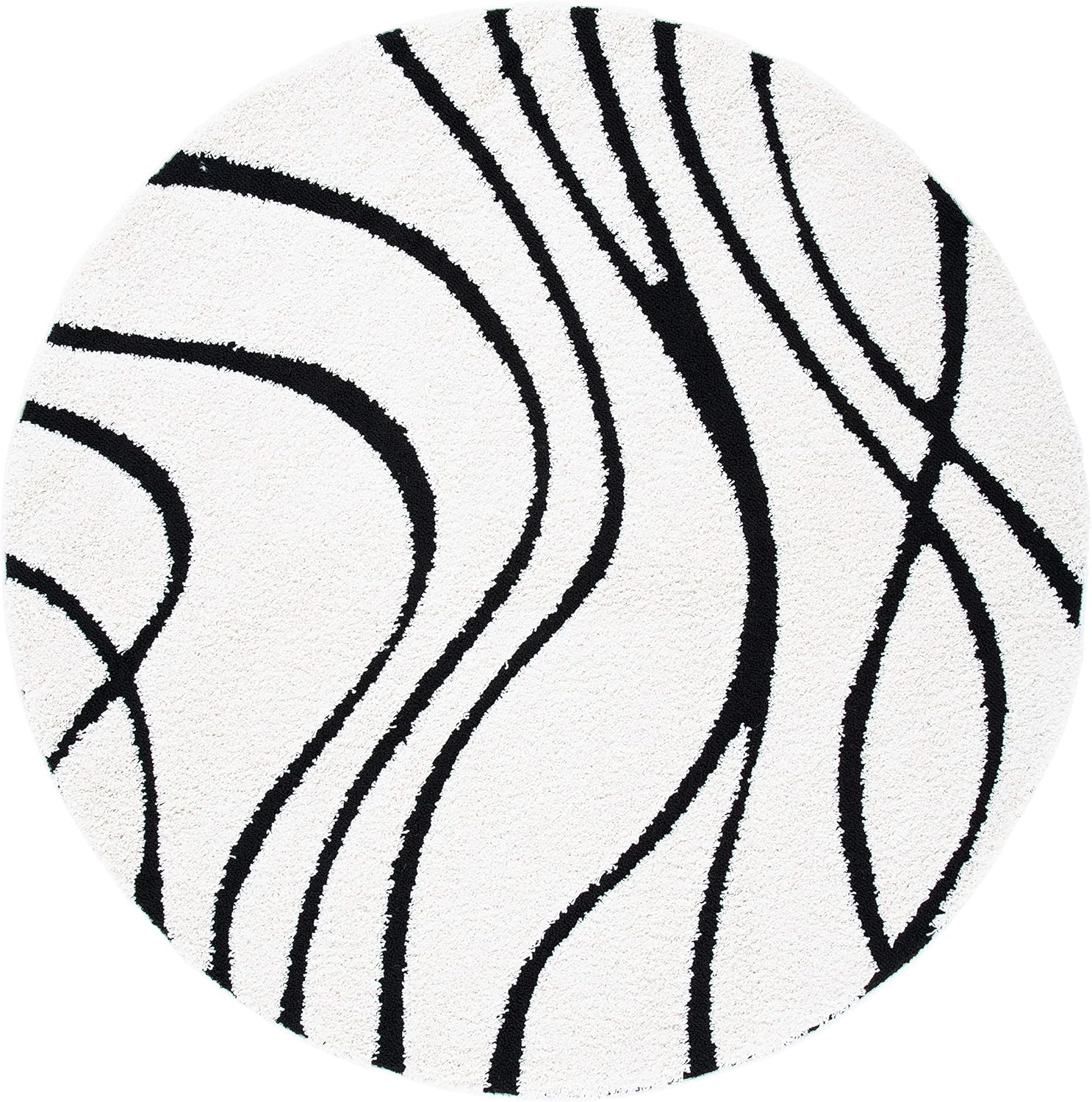 SAFAVIEH Florida Shag Collection 5ft Round Ivory Black Area Rug