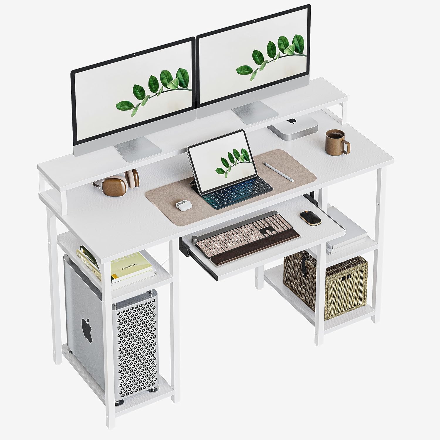 47 Music Studio Workstation, Storage Shelves - White