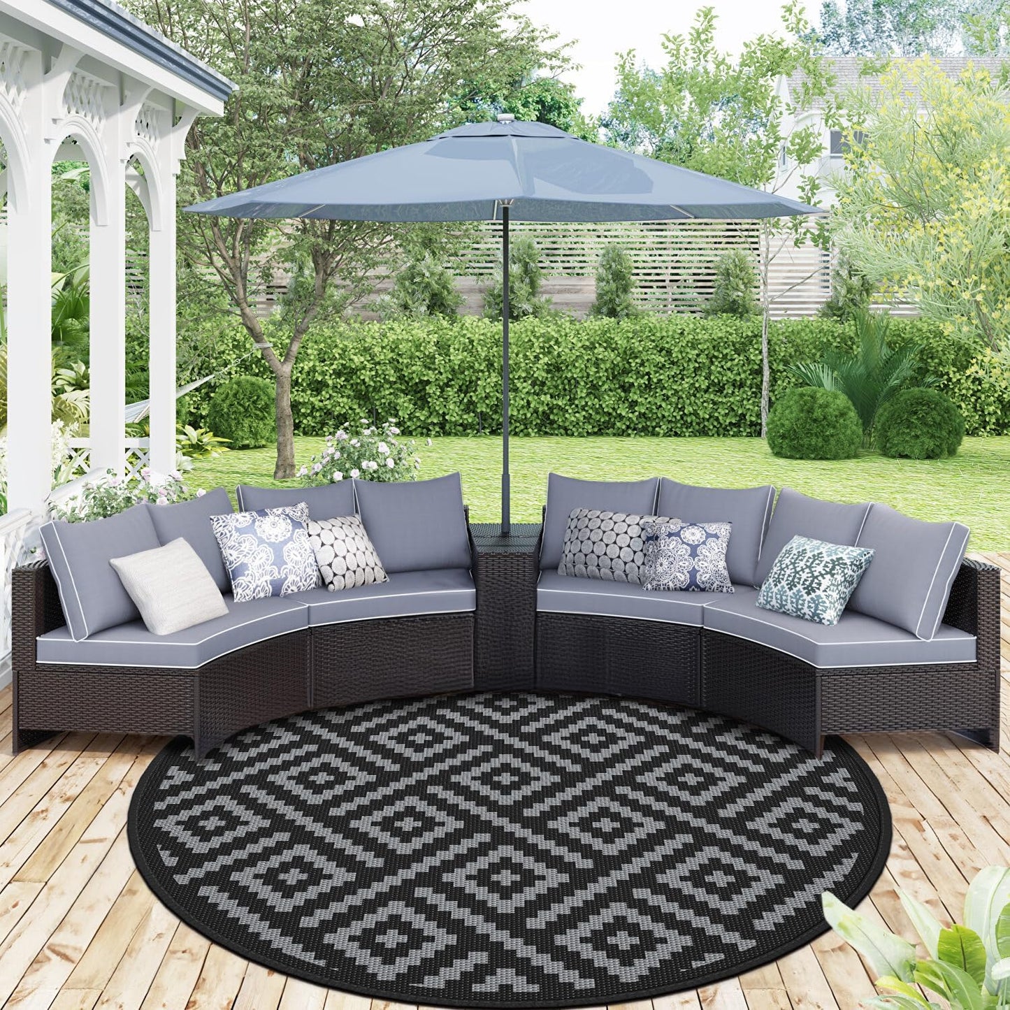 GENIMO 8ft Round Outdoor Rug for Patios and Camping Needs