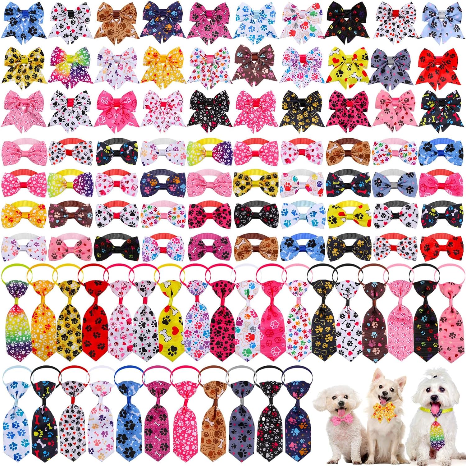 Reginary 100 Pieces Dog Bow Tie Collar Set for Pets Grooming