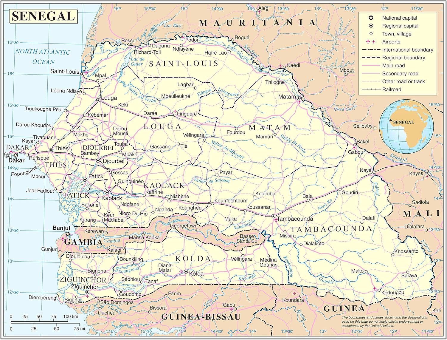 Senegal Political Map Poster - Detailed & Laminated