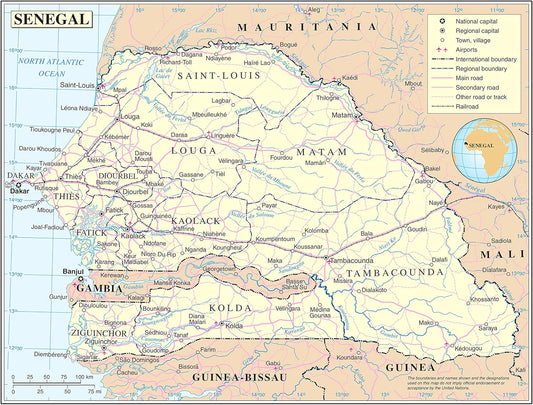 Senegal Political Map Poster - Detailed & Laminated