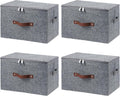 4 Pack Large Gray Fabric Storage Bins with Zipper Lid - Foldable