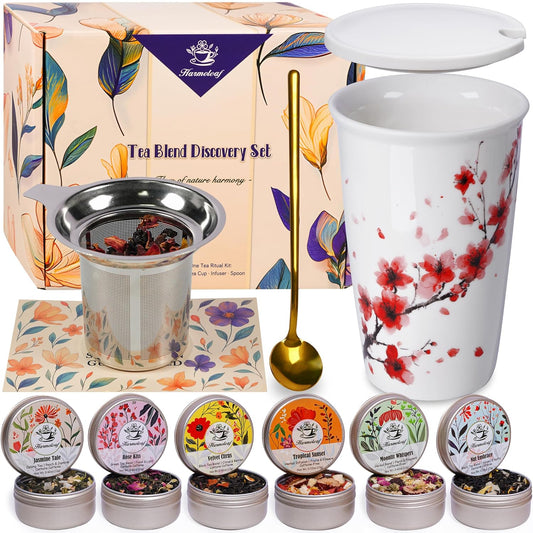 Harmoleaf Tea Gift Set for Women - Elegant Herbal Blends & Cup
