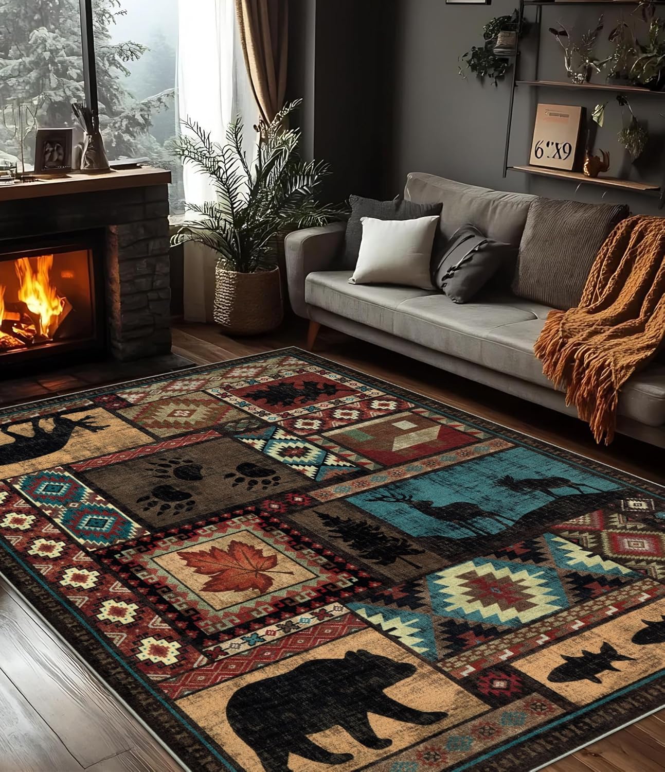 YIHOUSE Rustic Cabin Area Rug 4x6 for Living Room & Bedroom