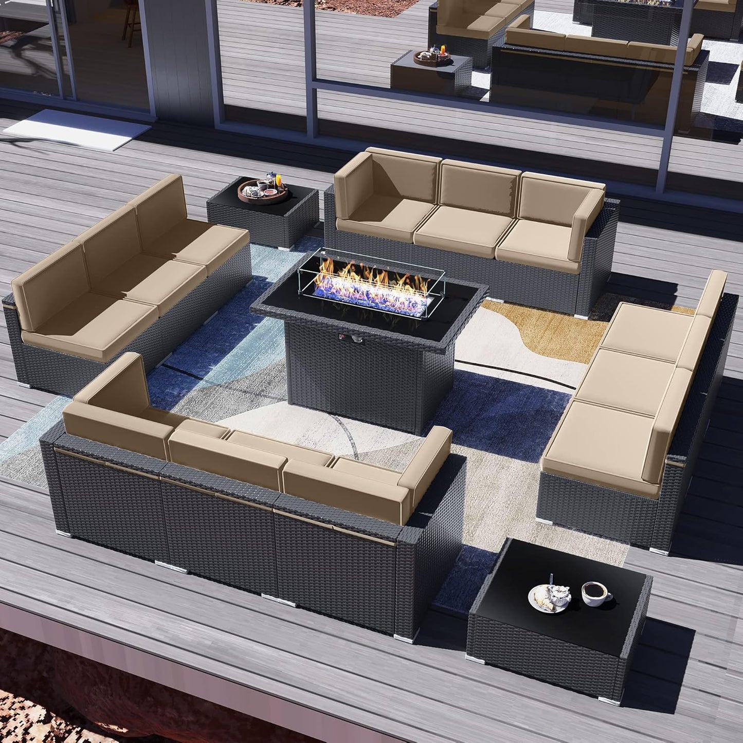 15 Pieces Patio Furniture Set with 44in Fire Pit Table for Comfort