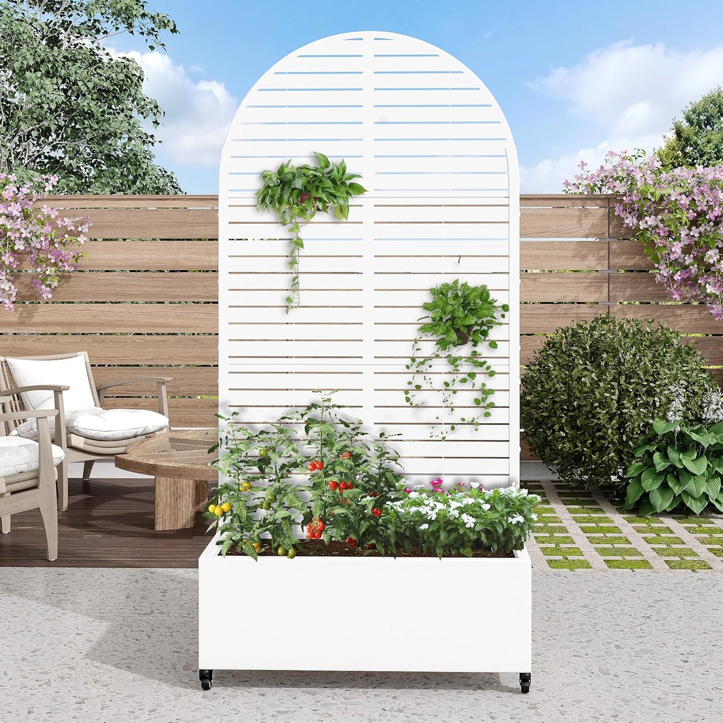 Casaphoria Metal Raised Garden Bed with Trellis and Wheels