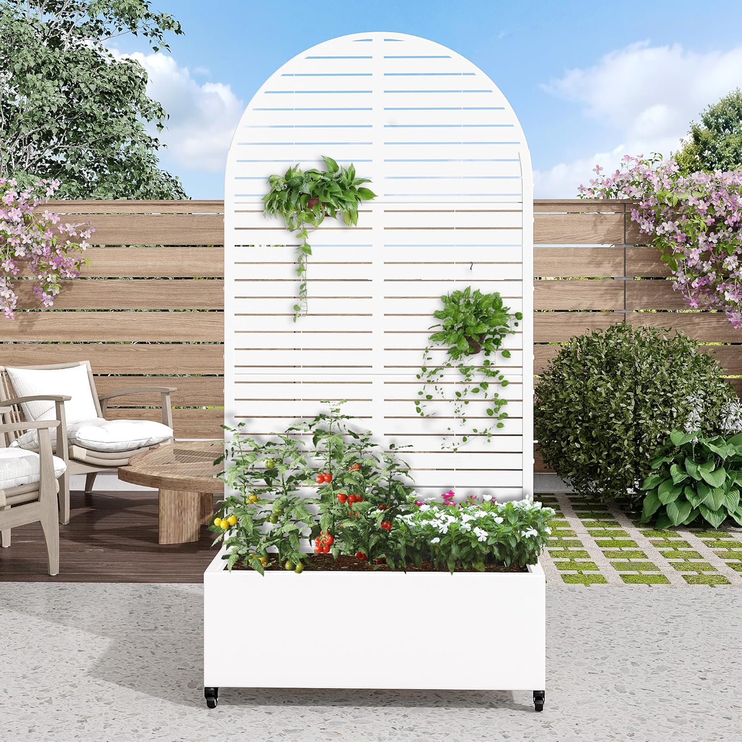 Casaphoria Metal Raised Garden Bed with Trellis and Wheels