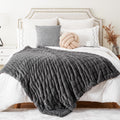 Luxury Grey Faux Fur Throw Blanket for Cozy Warm Comfort