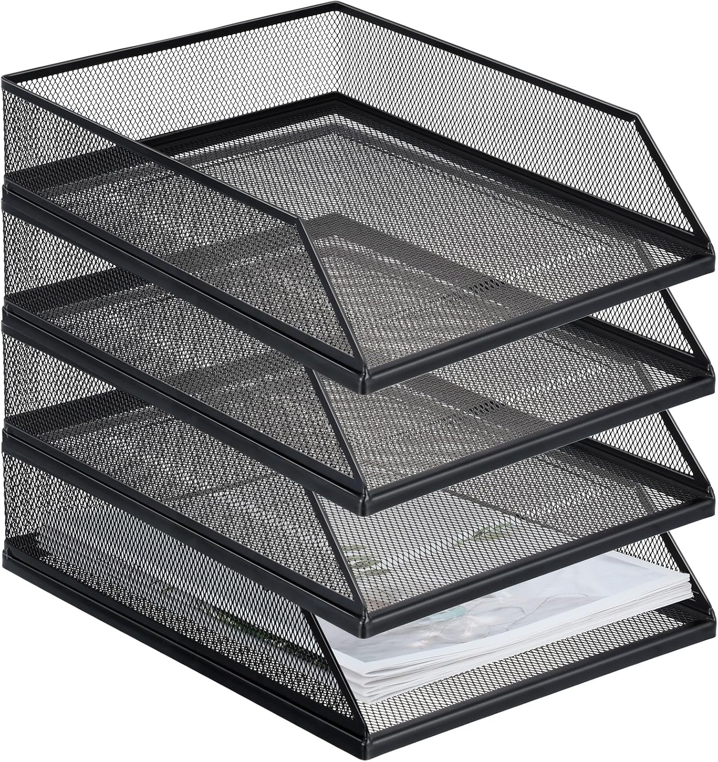 Hicarer 4 Pcs Black Metal Letter Tray for Desk Organization