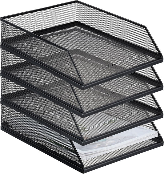 Hicarer 4 Pcs Black Metal Letter Tray for Desk Organization