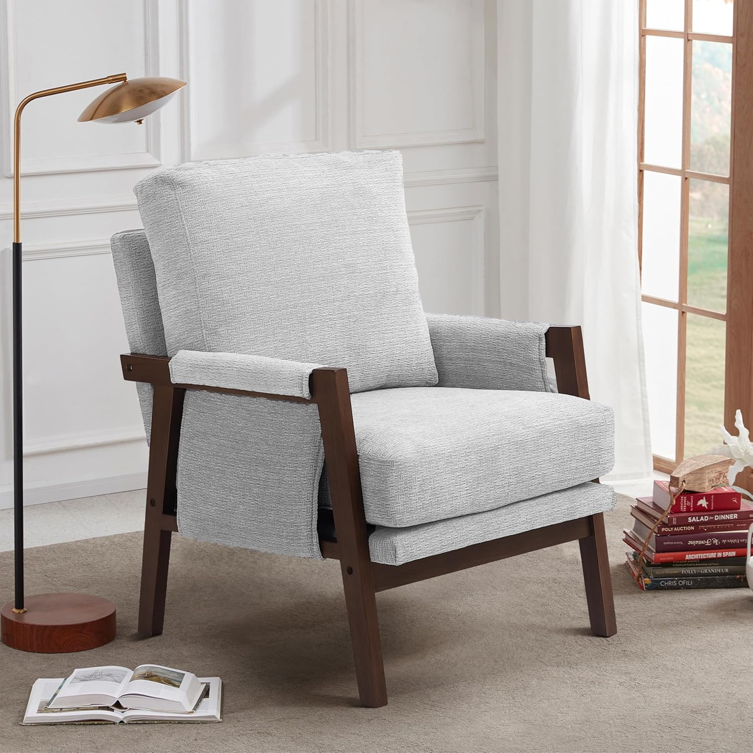 Stylish Comfy Lounge Chair: Modern Mid-Century Style, Solid Wood Frame