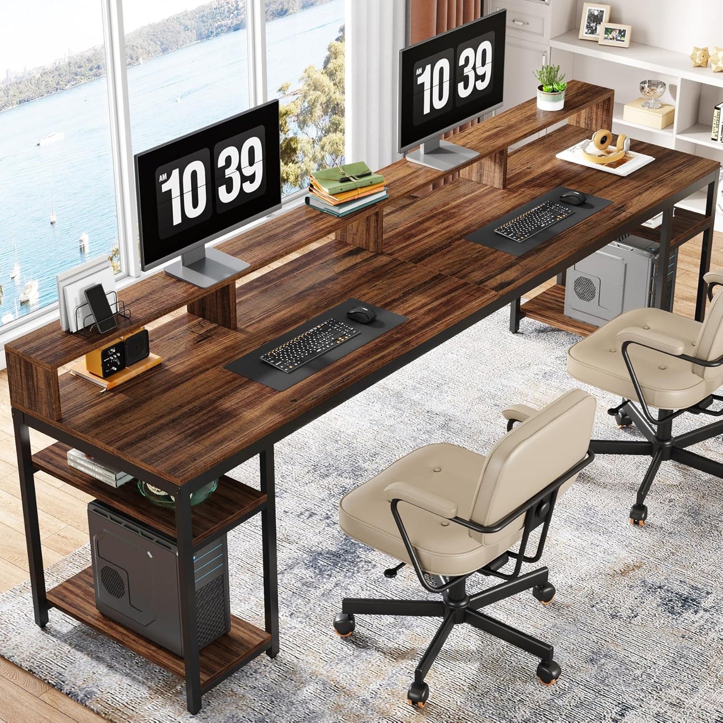 Spacious Two-Person Desk with Storage - Ideal for Home Office