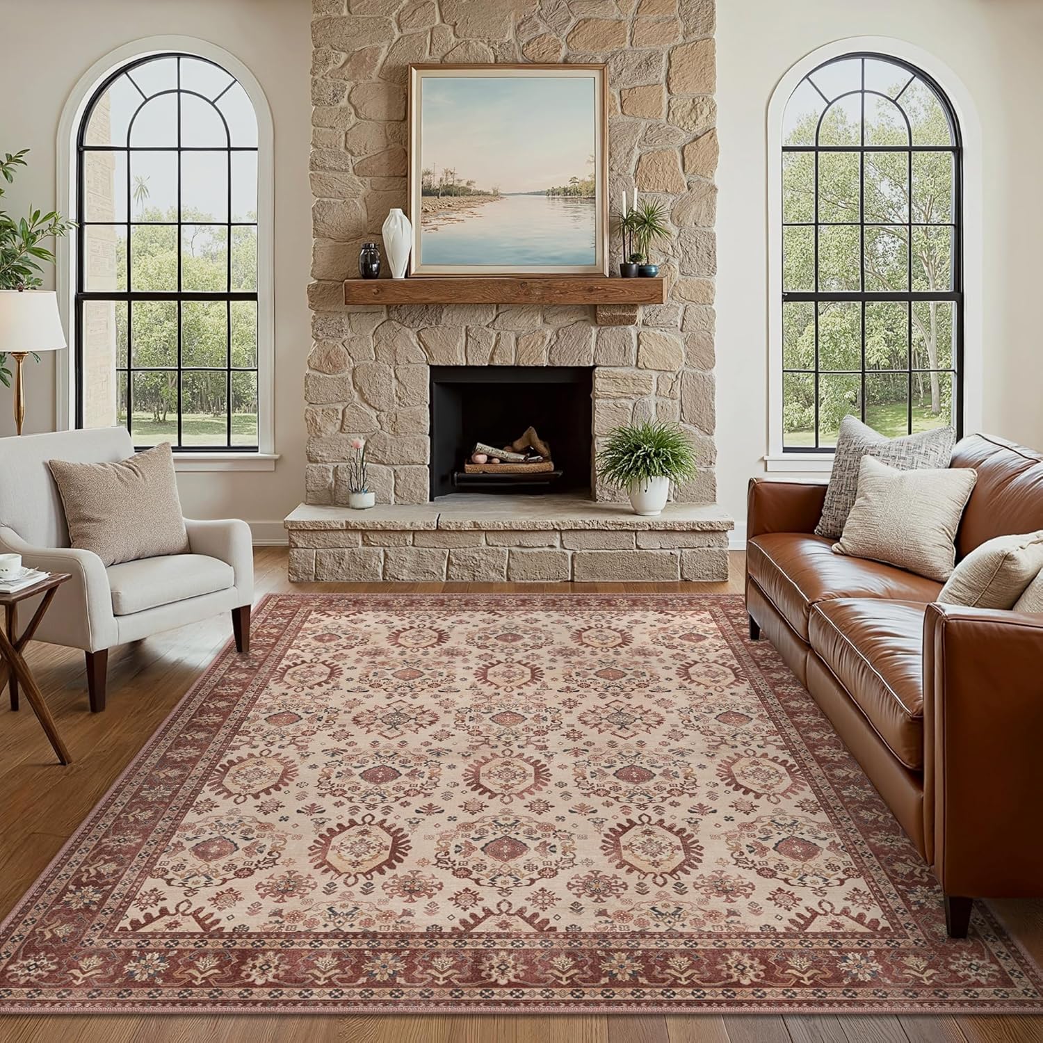 8x10 Area Rug Machine Washable Boho Rug for Living Room