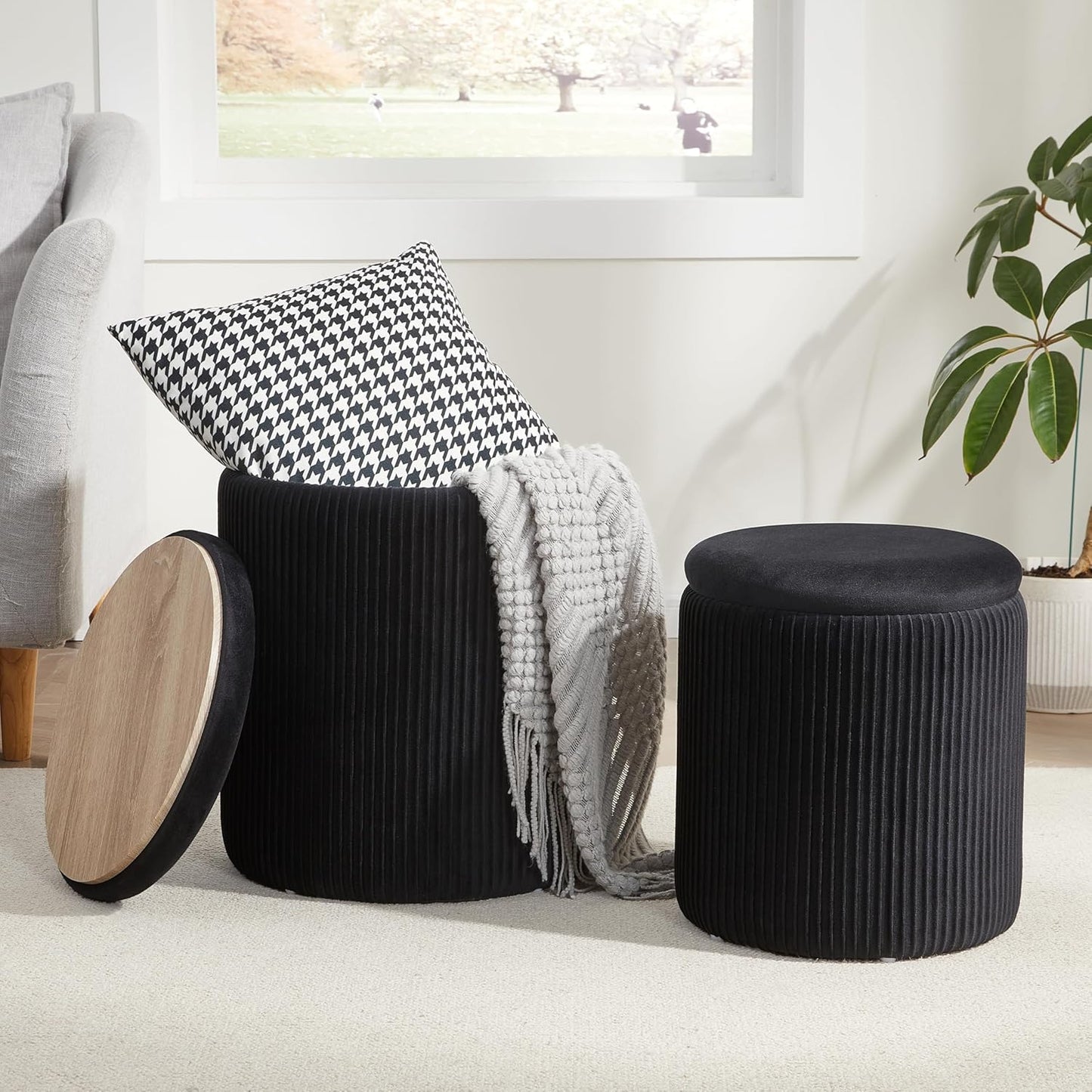 Round Storage Ottoman Set of 2 for Versatile Home Use