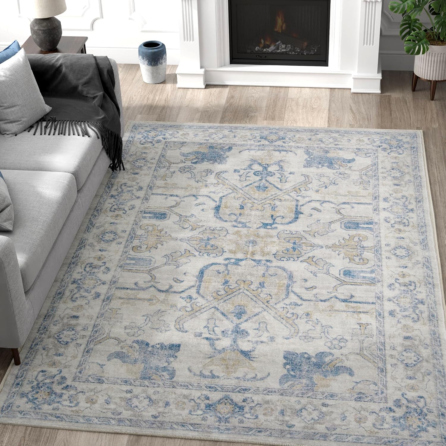 Vintage Floral 5x7 Area Rug for Living Room and Kitchen Use