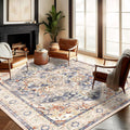 Washable Area Rug 8ft x10ft Blue Khaki Retro Boho Design - Machine