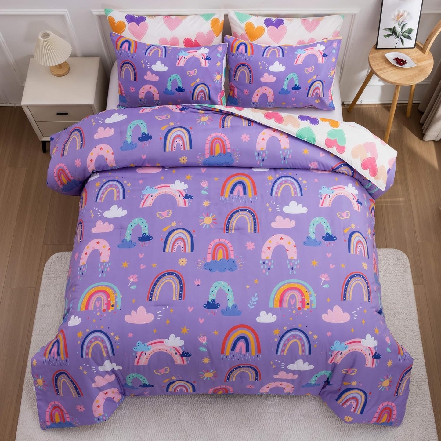 Btargot Lightweight Soft 3 Piece Rainbow Comforter Set for Kids