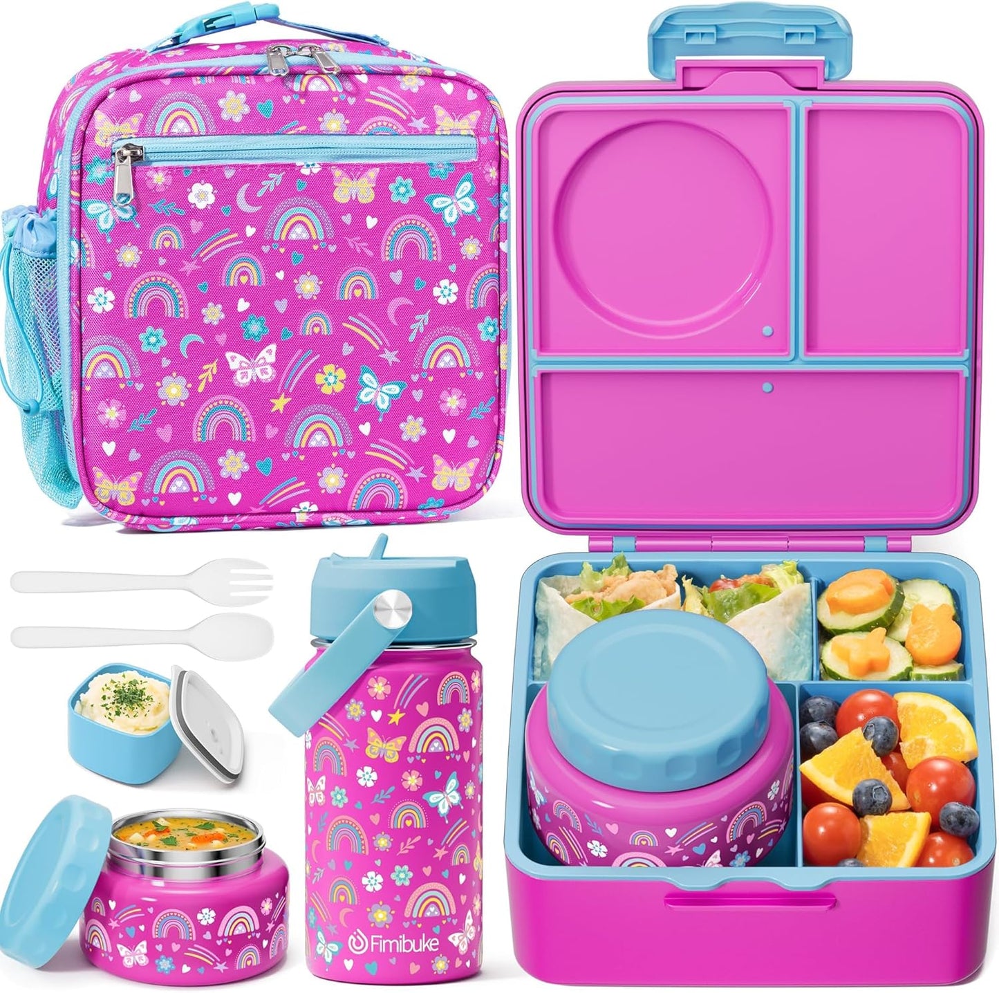 Fimibuke Kids Bento Lunch Box Set with Thermos and Water Bottle