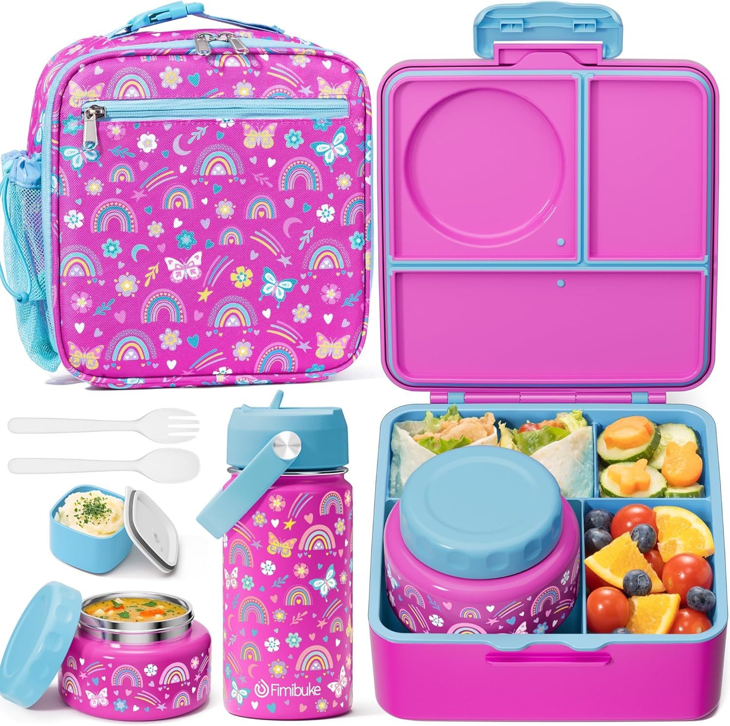Fimibuke Kids Bento Lunch Box Set with Thermos and Water Bottle