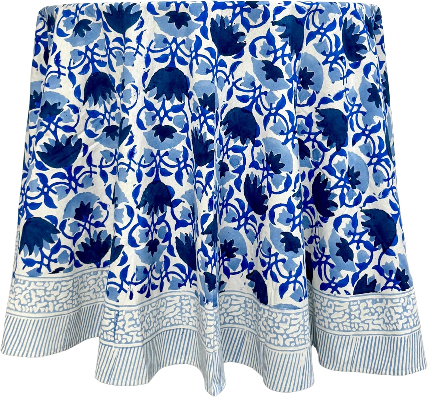 Positano Blue 100% Cotton Round Boho Tablecloth for All Occasions