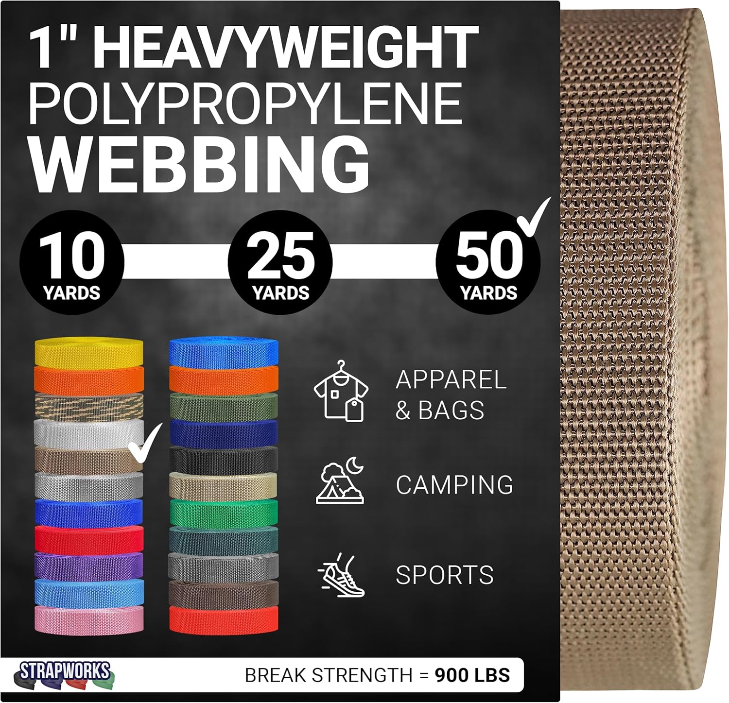 Heavyweight Polypropylene Webbing for Outdoor DIY Gear Repair
