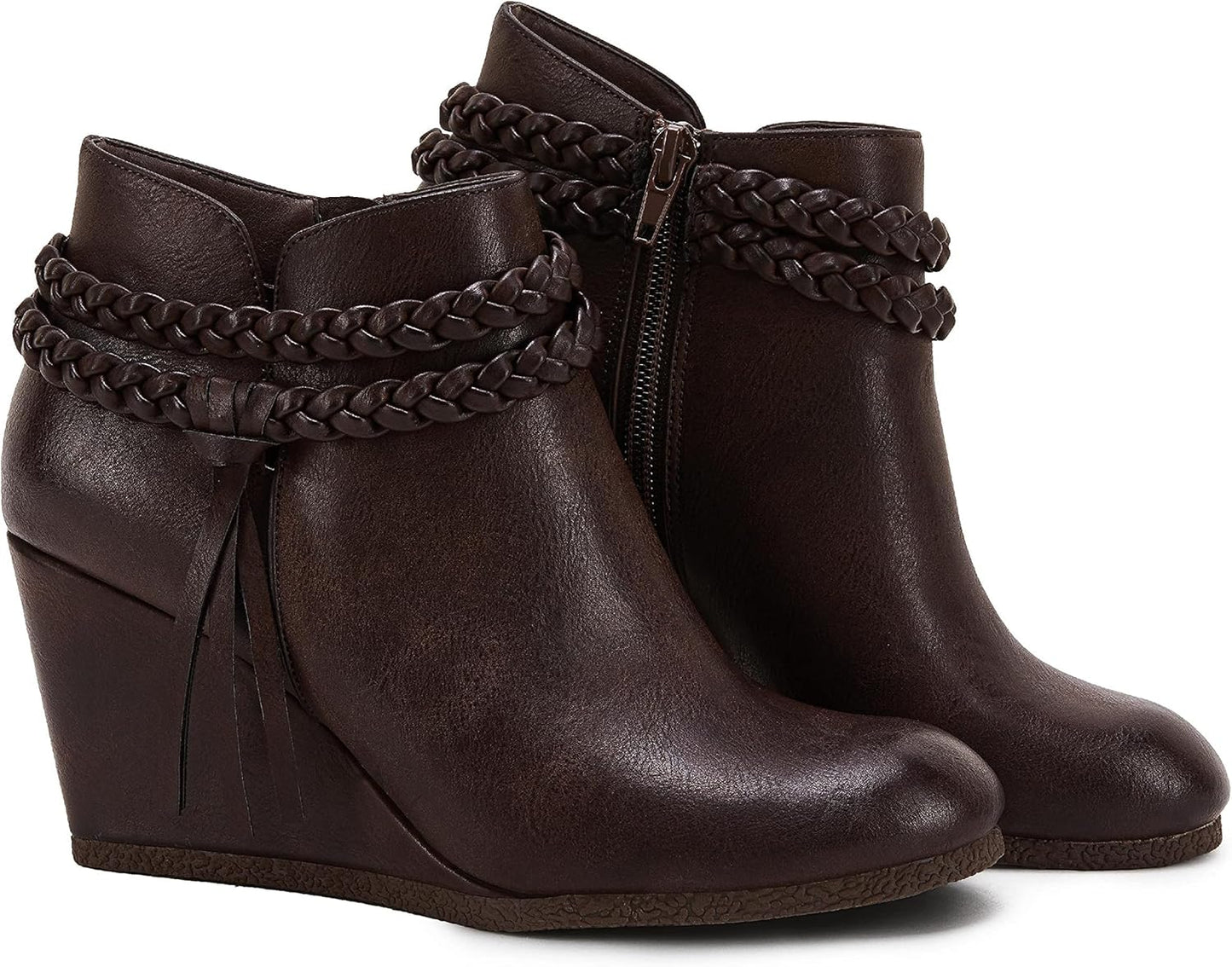 Womens Wedge Ankle Boots with Braided Fringe for Fall Style