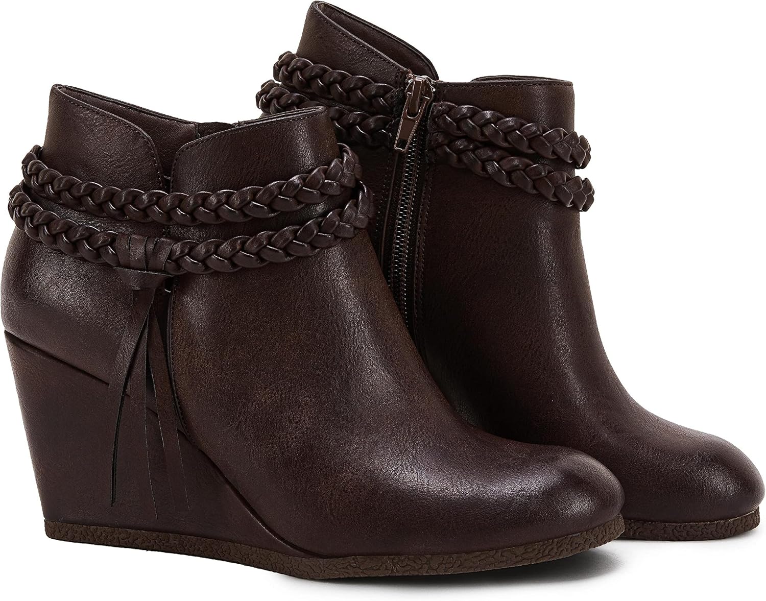 Womens Wedge Ankle Boots with Braided Fringe for Fall Style
