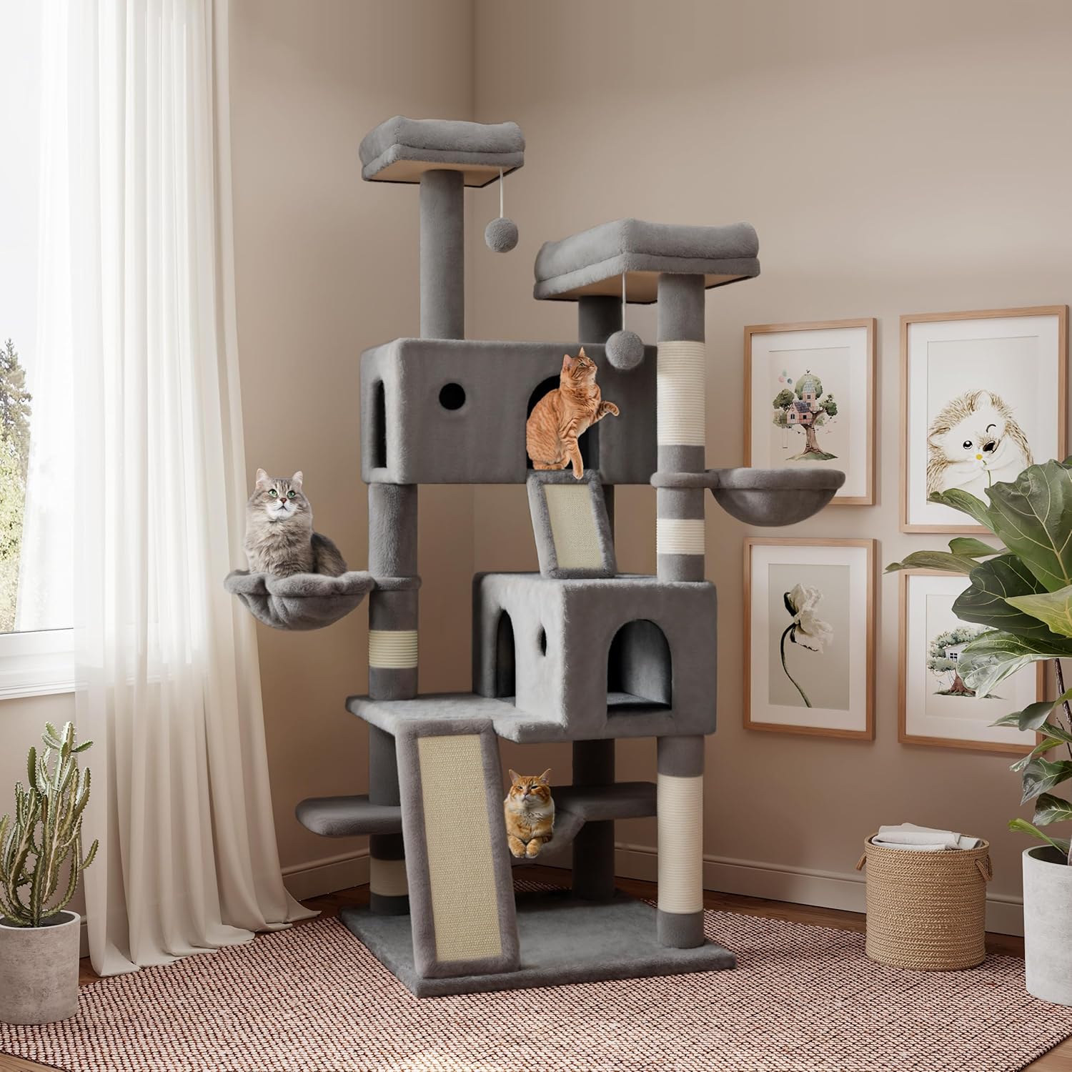 SHA CERLIN 65in Cat Tree Tower Condo for Indoor Kitties