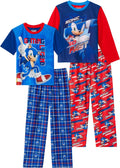 Sonic The Hedgehog Boys Pajamas 4 Piece Sleepwear Set - Soft Polyester