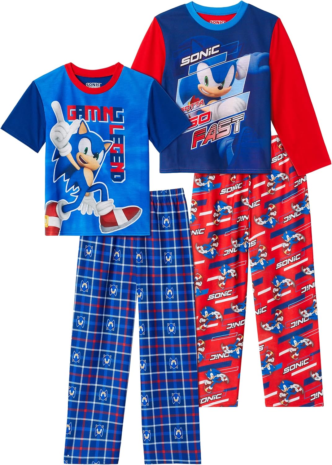 Sonic The Hedgehog Boys Pajamas 4 Piece Sleepwear Set for Kids