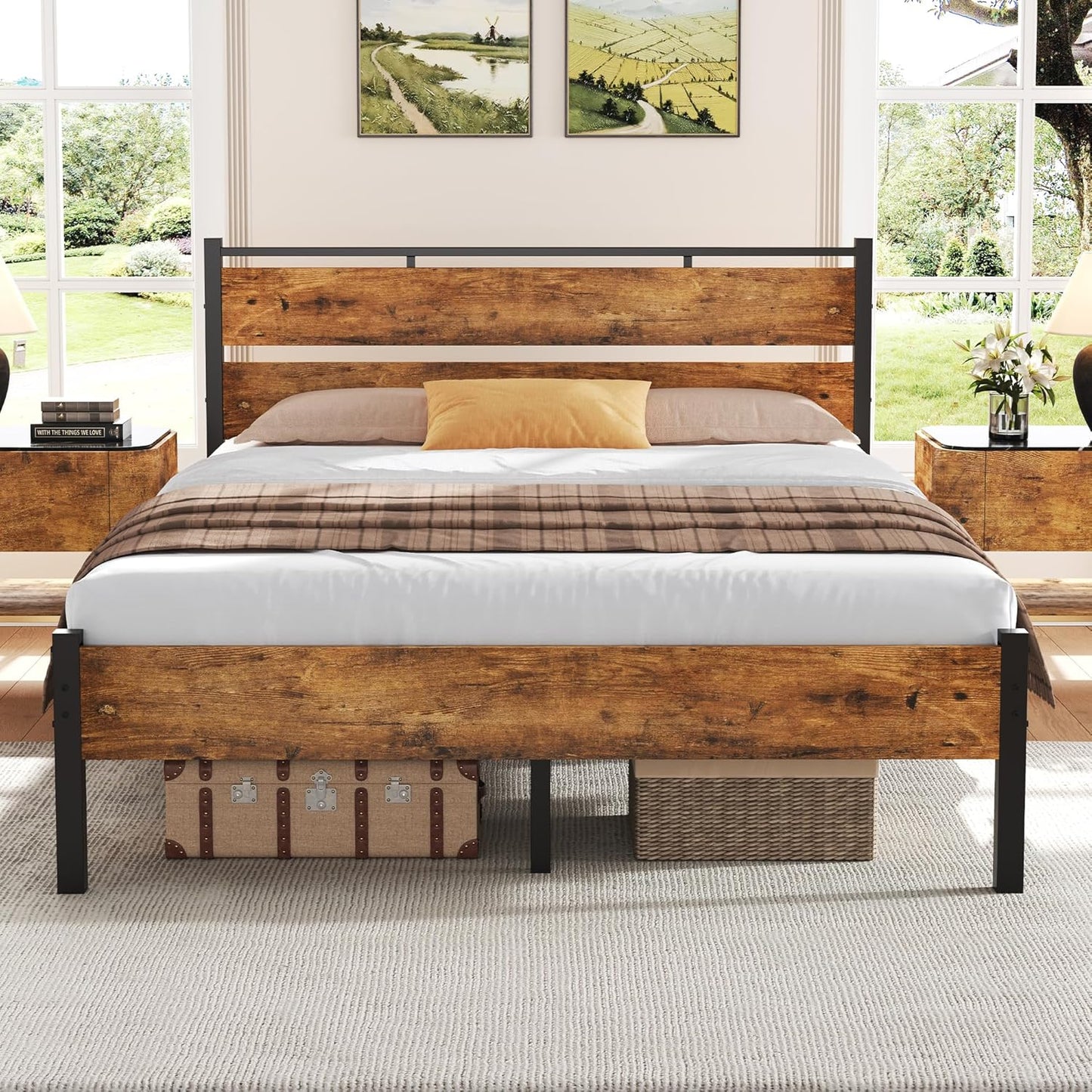 Sturdy 14 Inch Queen Bed Frame with Wooden Headboard and Footboard